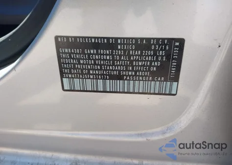 2015 Volkswagen Jetta 2.0T Gli Se from USA, damaged, VIN 3VW4T7AJ5FM316179